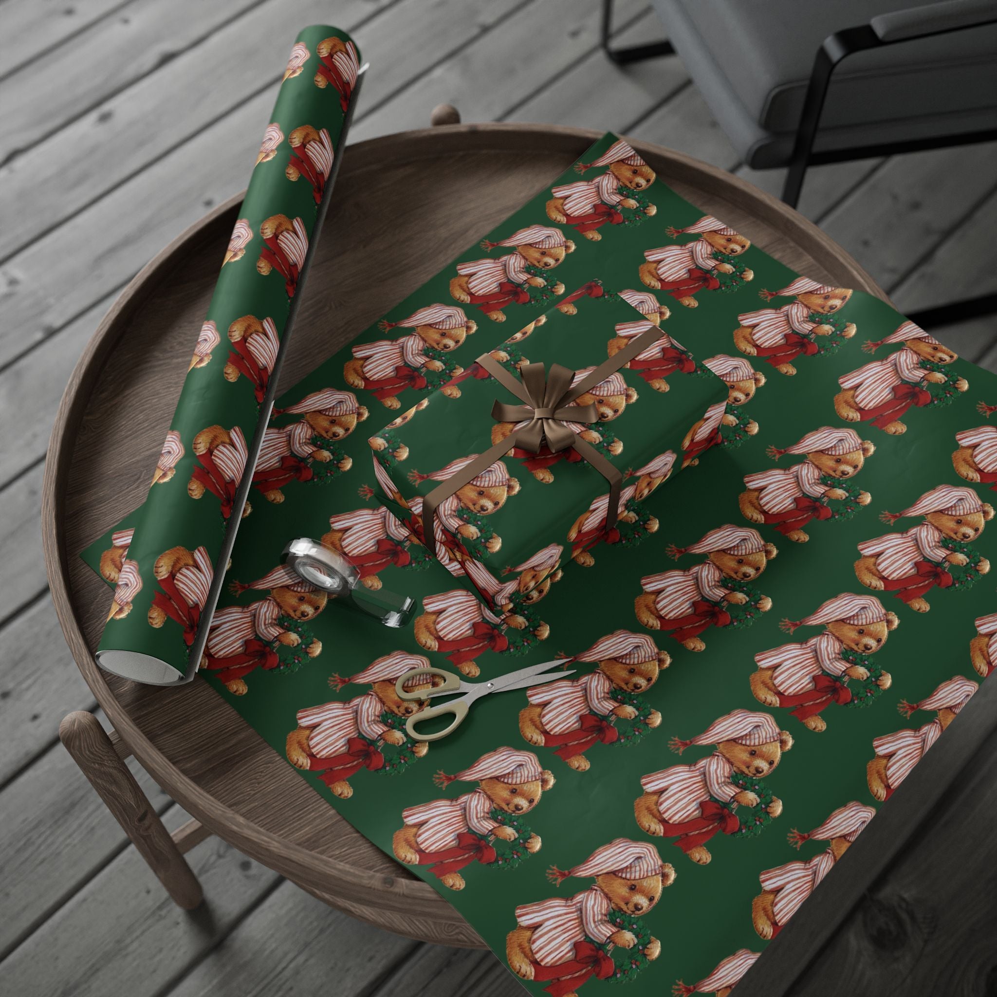 Vintage Christmas Teddy Bear - Wrapping Paper